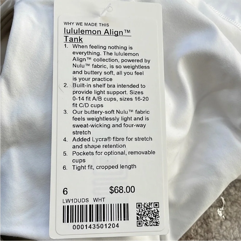 NWT Lululemon Align Tank White Size 6 - Picture 5 of 10